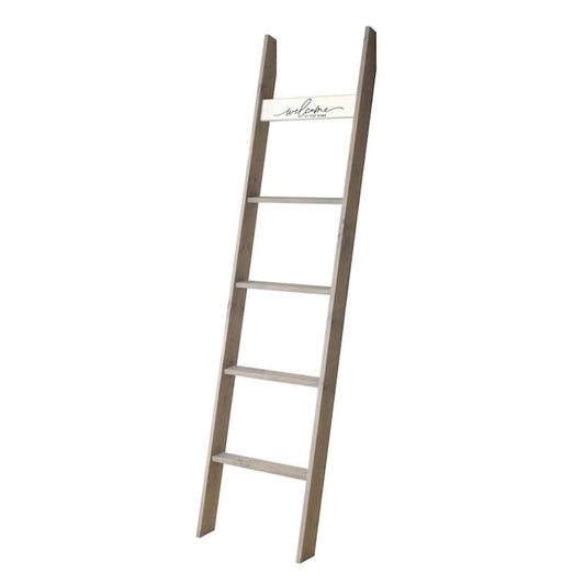 'Welcome to our Home' 72 in. Light Gray Farmhouse Blanket Ladder